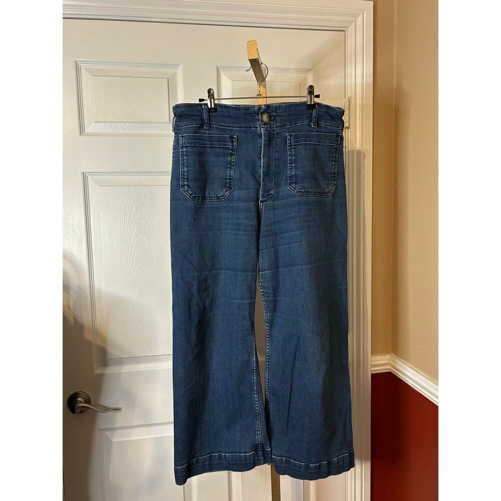 The Colette Crop Wide-Leg Jeans by Maeve, Anthropologie, Blue Denim, Size 32